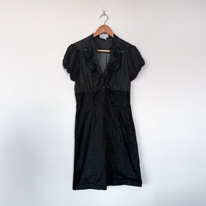 Vintage VTG Office Siren Polka Dot Knee Length Midi Dress Ft. Ruffle Detail